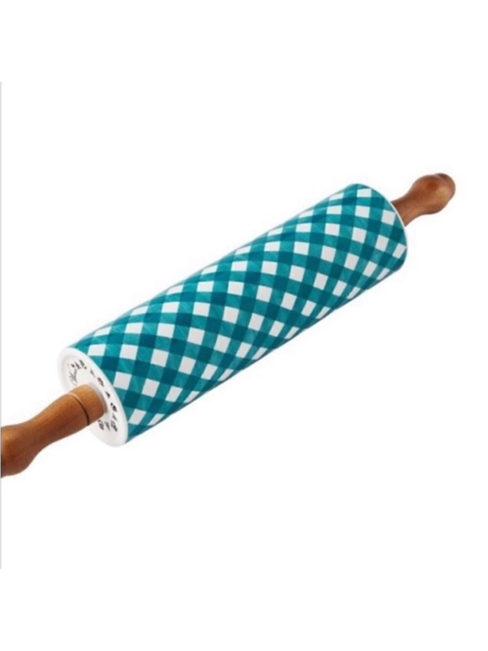 Last one - The Pioneer Woman Teal Gingham Charming Check, Ceramic Rolling pin - Picture 3 of 4